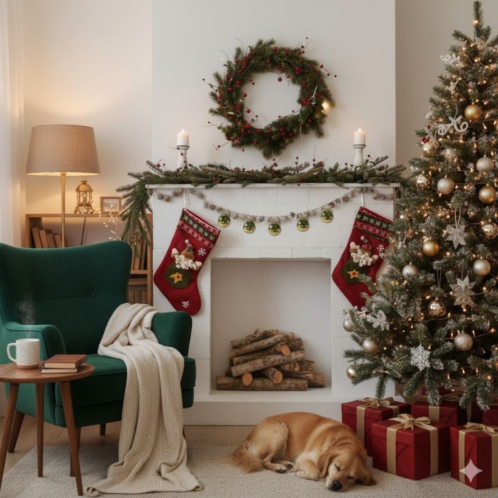 Elegant sneeuwbol ornament met naaimotief voor feestelijke sfeer