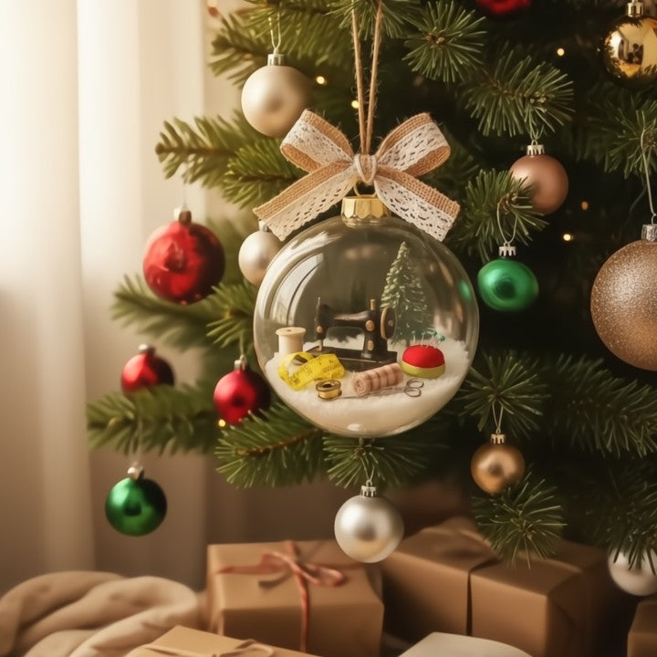 Elegant sneeuwbol ornament met naaimotief voor feestelijke sfeer