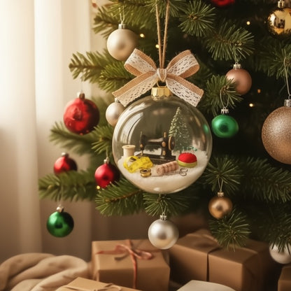 Elegant sneeuwbol ornament met naaimotief voor feestelijke sfeer