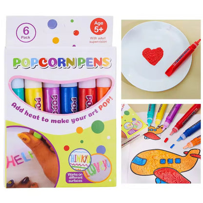 Magic puffy popcorn pennen — creatief 3D schilderplezier voor jong en oud 6-delige set