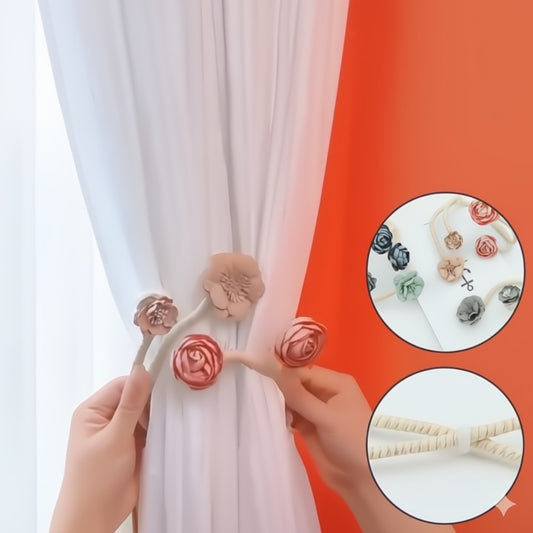 Magnetische gordijnclips in Scandinavische stijl die gordijnen eenvoudig en elegant op hun plaats houden.