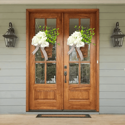 Hortensia Rotan Mand – Crèmekleurige Bloemdeurdecoratie om Op te Hangen