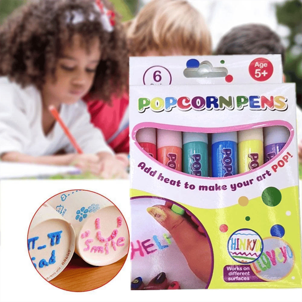 Magic puffy popcorn pennen — creatief 3D schilderplezier voor jong en oud 6-delige set