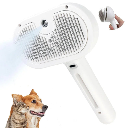 Elektrisch vachtverzorgingsapparaat met stoomverneveling – antistatische borstel voor honden & katten | draadloos, USB-batterij, 80 min batterijduur