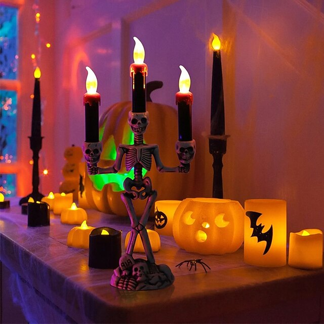 Skelet kandelaar lamp — griezelige tafeldecoratie voor Halloween