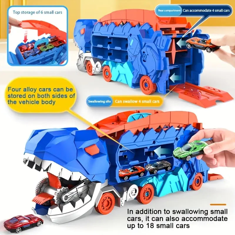 Dinosaur Transporter – Opvouwbare Racebaan met Metalen Auto's