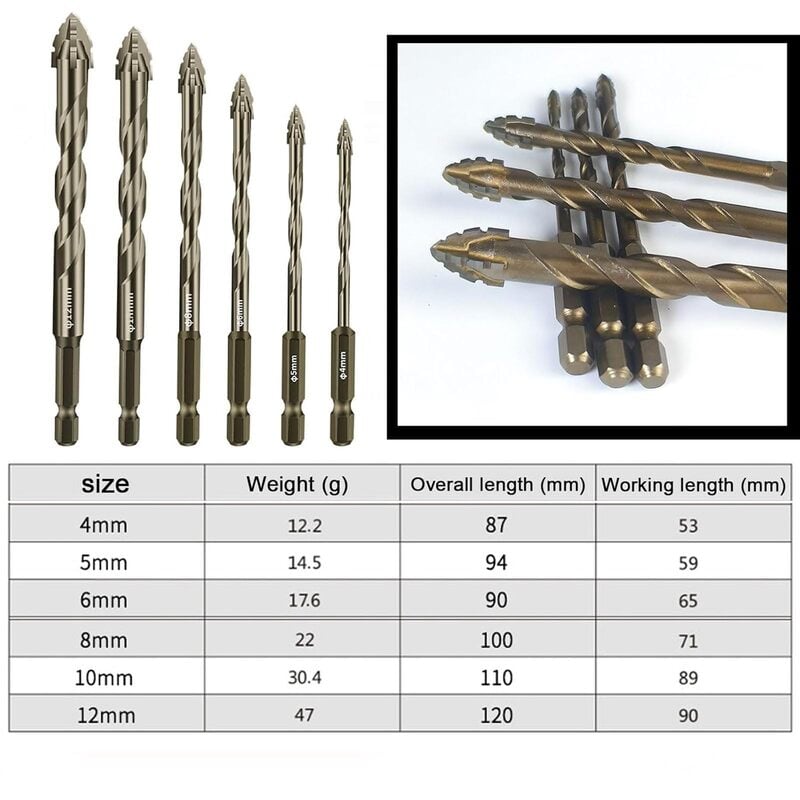 Gezette boorbit set — titanium gecoat & hittebestendig met 4-flute ontwerp 6-delige set
