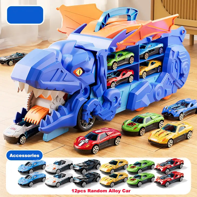 Dinosaur Transporter – Opvouwbare Racebaan met Metalen Auto's