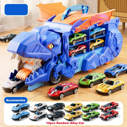 Dinosaur Transporter – Opvouwbare Racebaan met Metalen Auto's