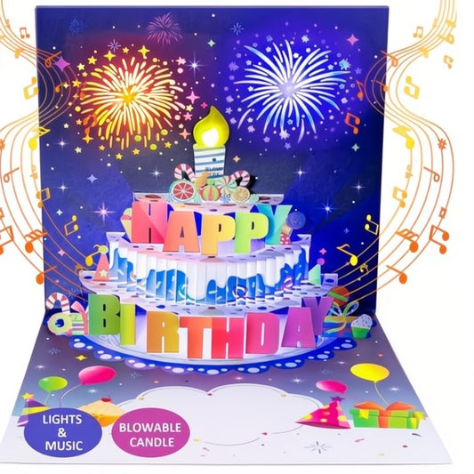 3D verjaardagskaart met licht en muziek voor een feestelijke verrassing