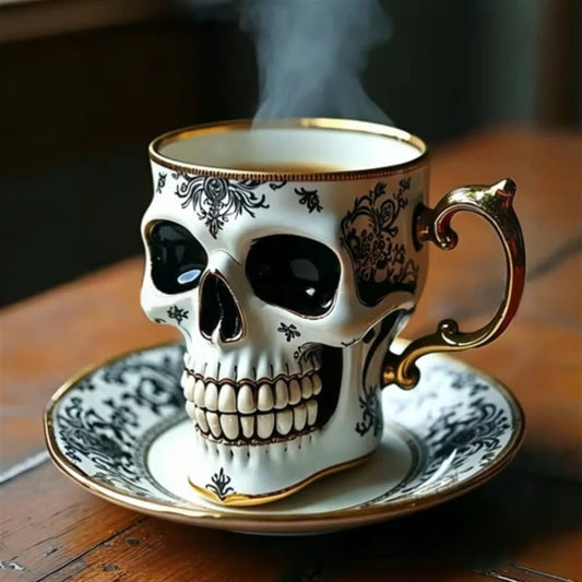 Koffiemok met schedelontwerp — mystieke eyecatcher voor tafel en vitrinekast