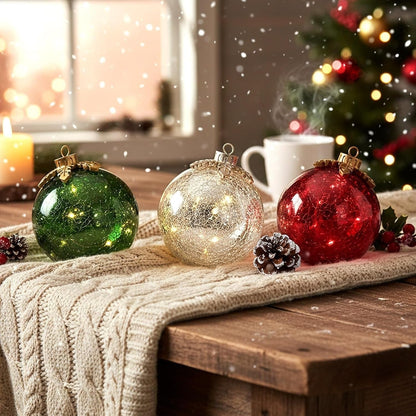 Glazen tafelornamenten kerst set van 3 — sfeervolle glans op tafel