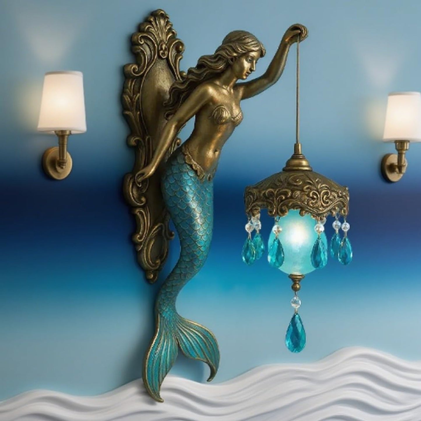 Barokke zeemeermin wandlamp — elegant en luxe voor woonruimtes