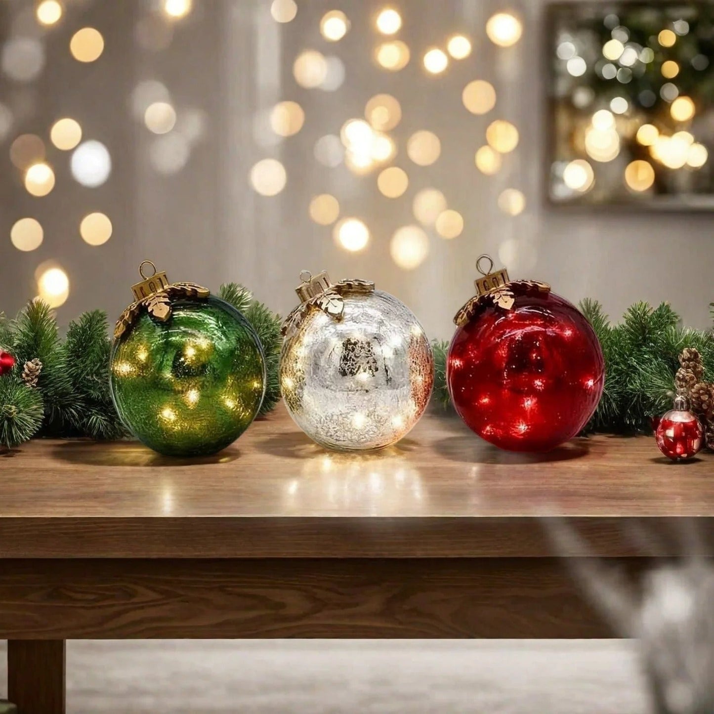 Glazen tafelornamenten kerst set van 3 — sfeervolle glans op tafel