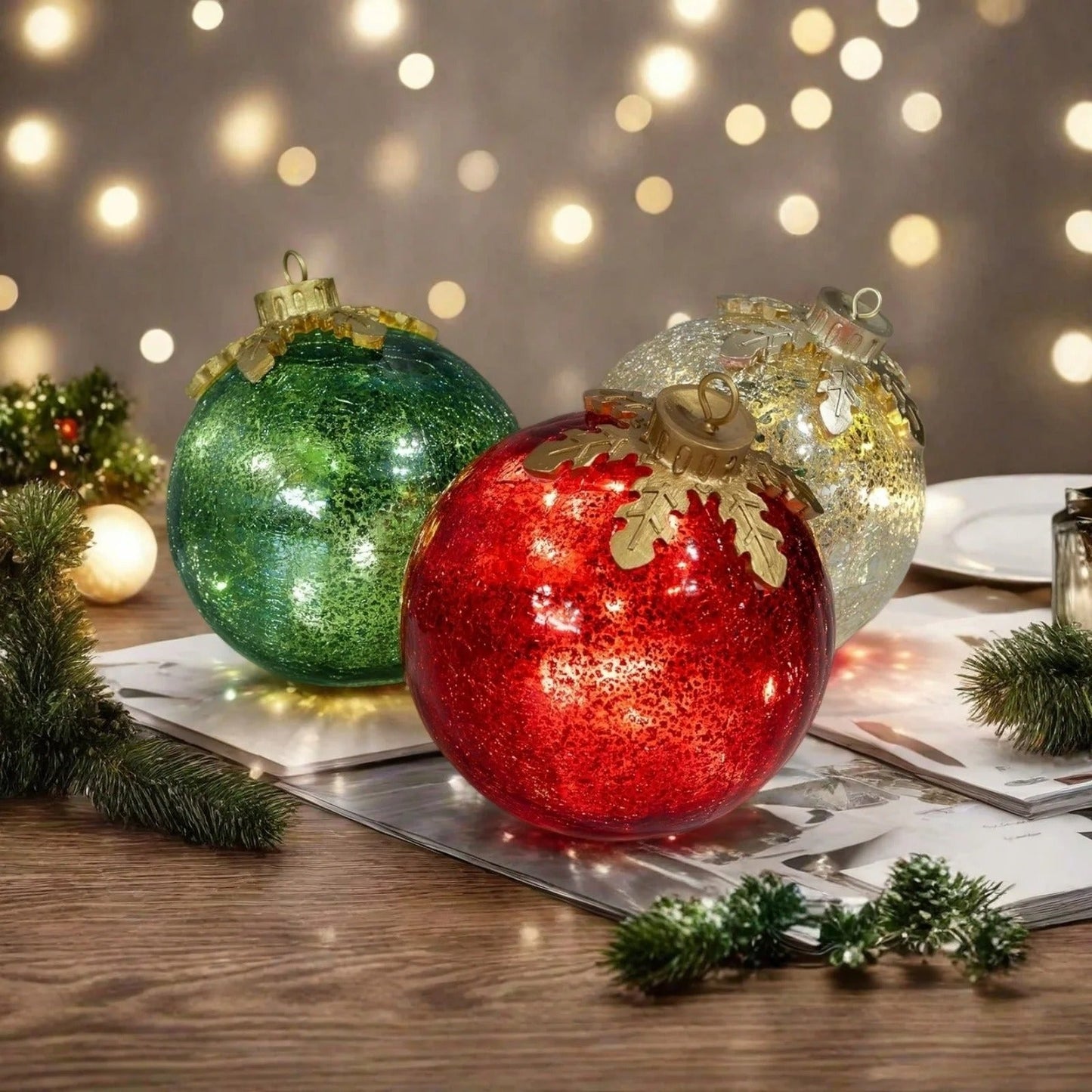Glazen tafelornamenten kerst set van 3 — sfeervolle glans op tafel