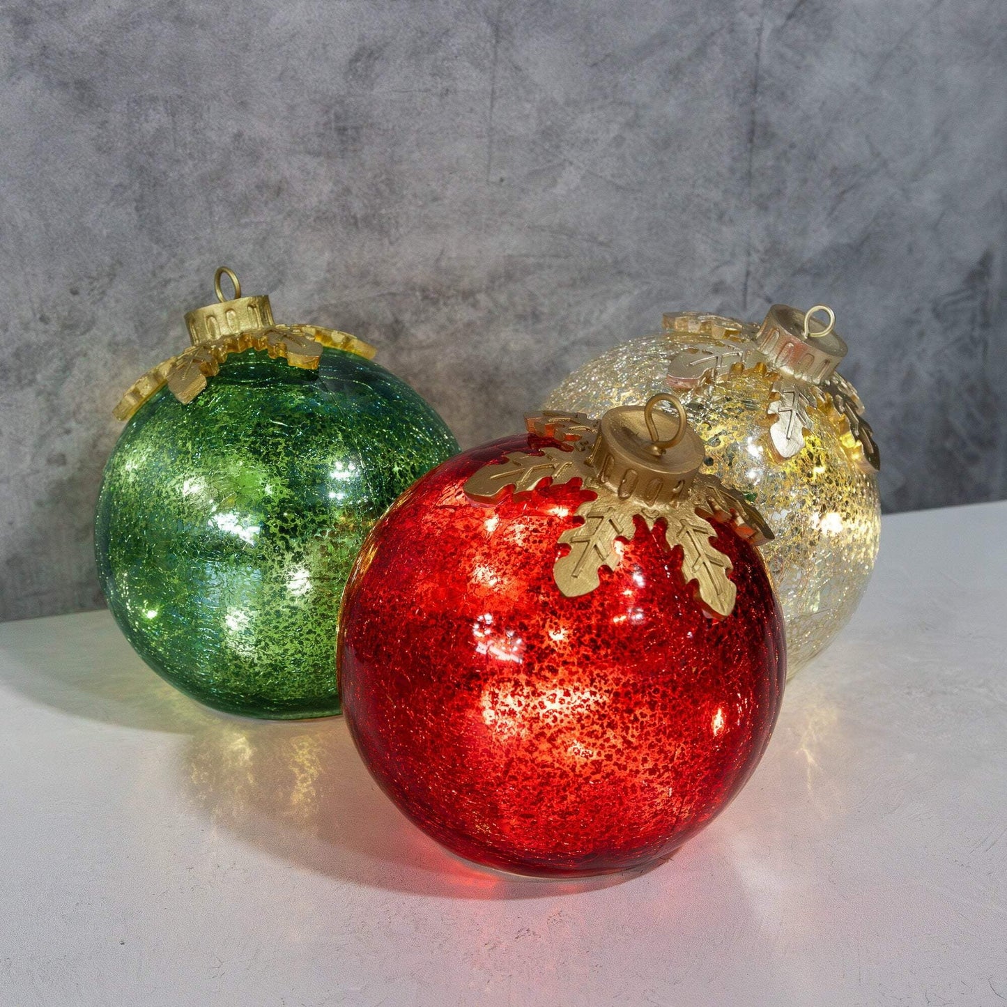 Glazen tafelornamenten kerst set van 3 — sfeervolle glans op tafel