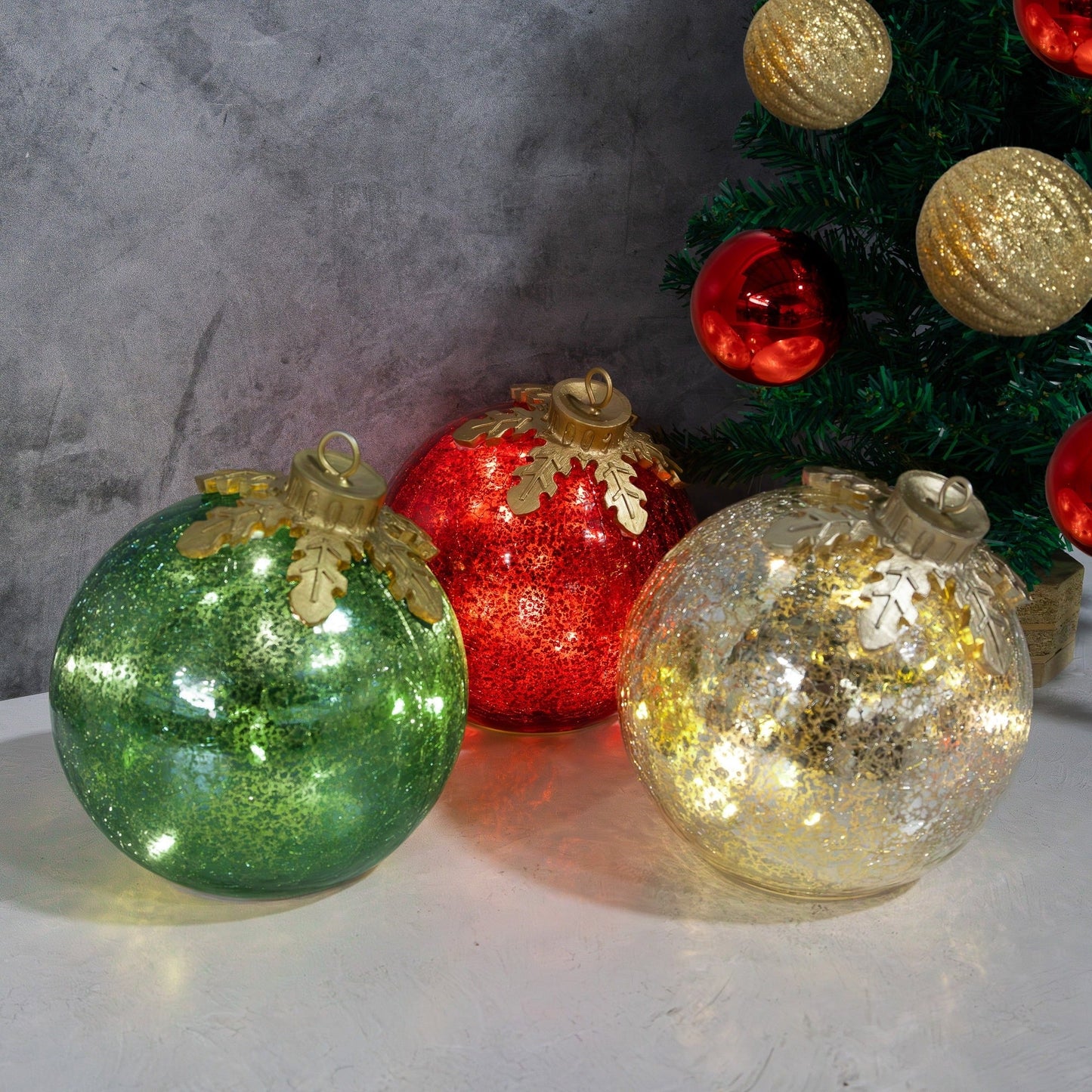 Glazen tafelornamenten kerst set van 3 — sfeervolle glans op tafel