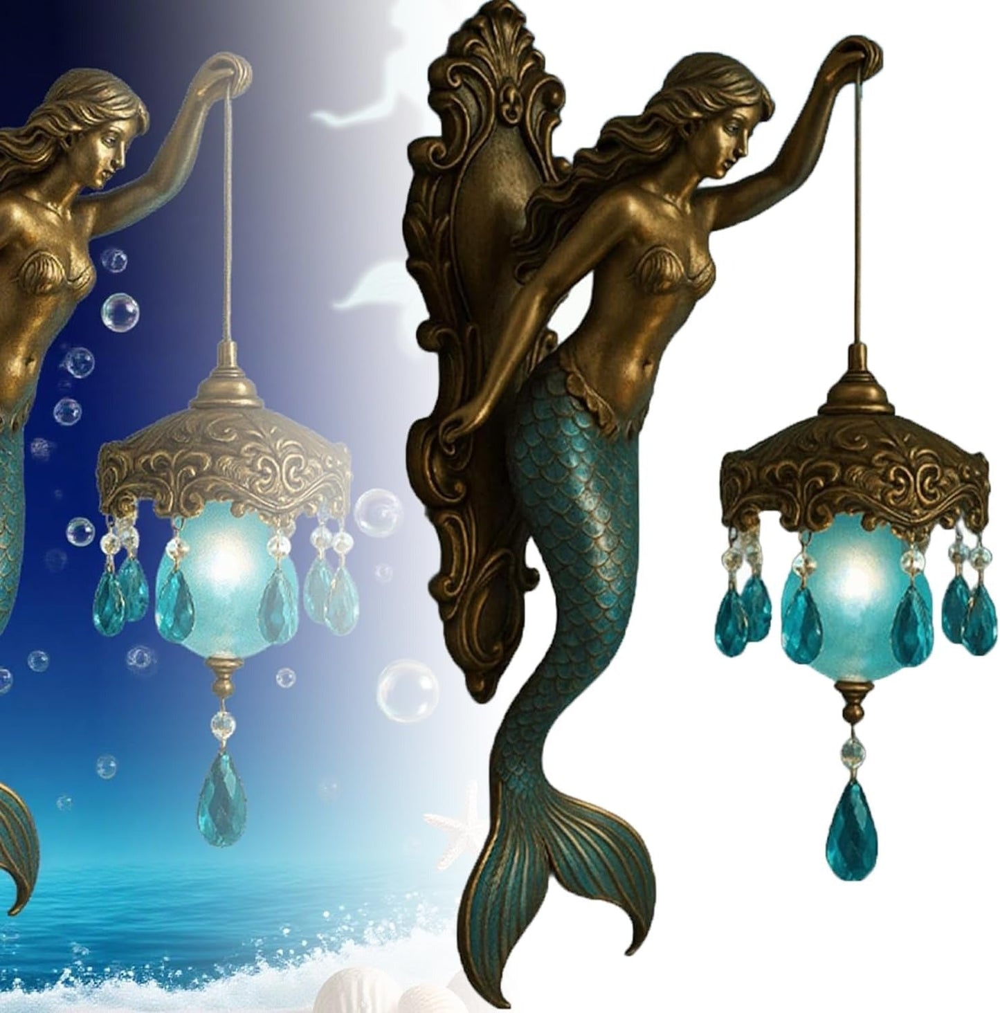 Barokke zeemeermin wandlamp — elegant en luxe voor woonruimtes