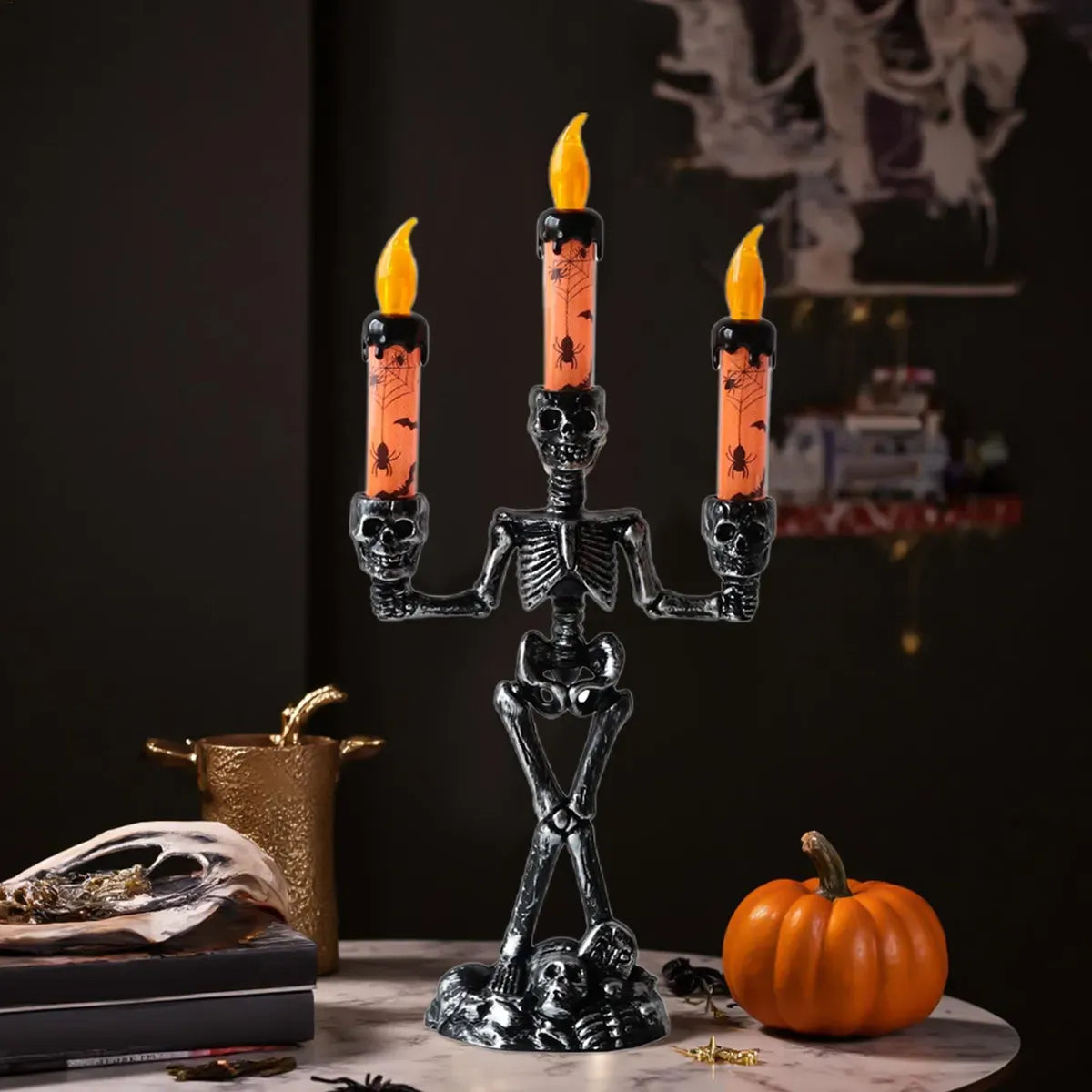 Skelet kandelaar lamp — griezelige tafeldecoratie voor Halloween