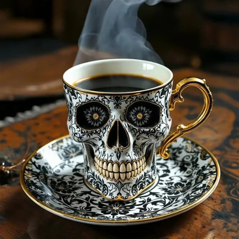 Koffiemok met schedelontwerp — mystieke eyecatcher voor tafel en vitrinekast