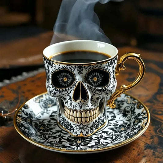 Koffiemok met schedelontwerp — mystieke eyecatcher voor tafel en vitrinekast