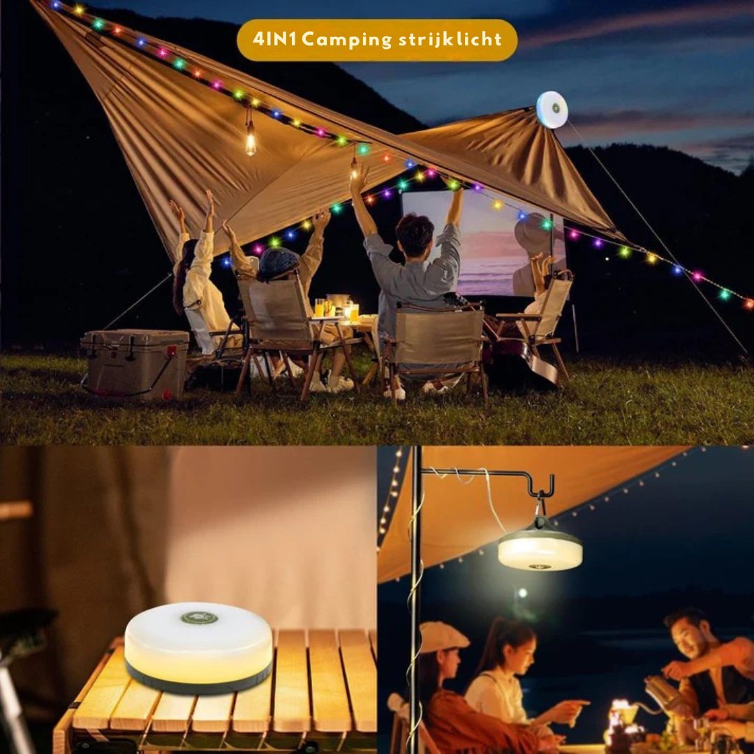 Campinglamp 4-in-1: lamp, powerbank en 10 m lichtsnoer