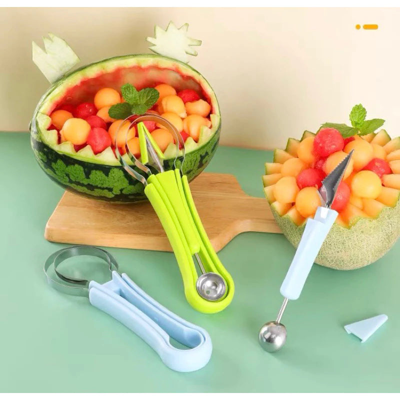 3-in-1 fruitsnijder set (RVS) –scoopen, uithollen & snijden