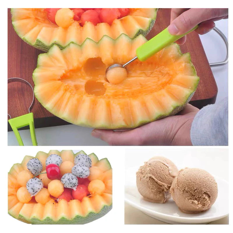 3-in-1 fruitsnijder set (RVS) –scoopen, uithollen & snijden