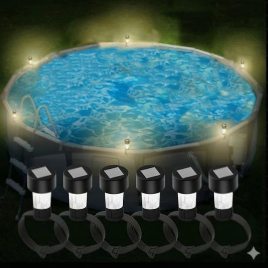 Solar zwembadlamp die uw tuin en zwembad ’s avonds verlicht en zorgt voor een warme, uitnodigende sfeer.