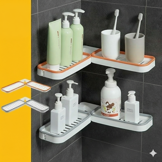 Draaibare Hoekshelf voor Badkamer — Boorvrij Opslagrek met Afvoergaten